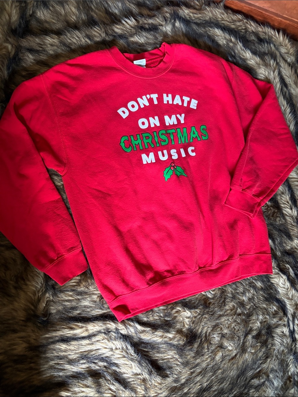 Red Graphic Crewneck Sweatshirt - Don't Hate On My Christmas Music Size large
